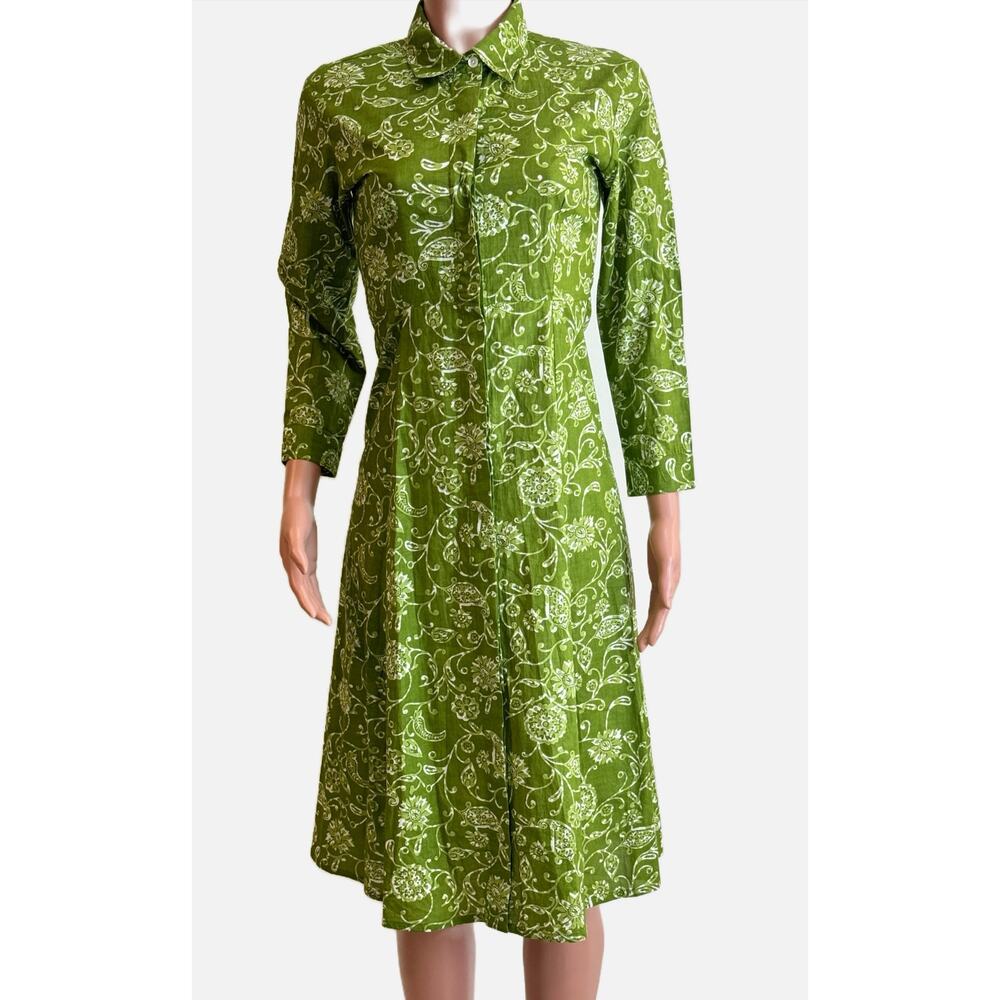 Julia Amory Shirt Dress Womens XS Moss Petunia Floral Pintuck Cottagecore Boho
